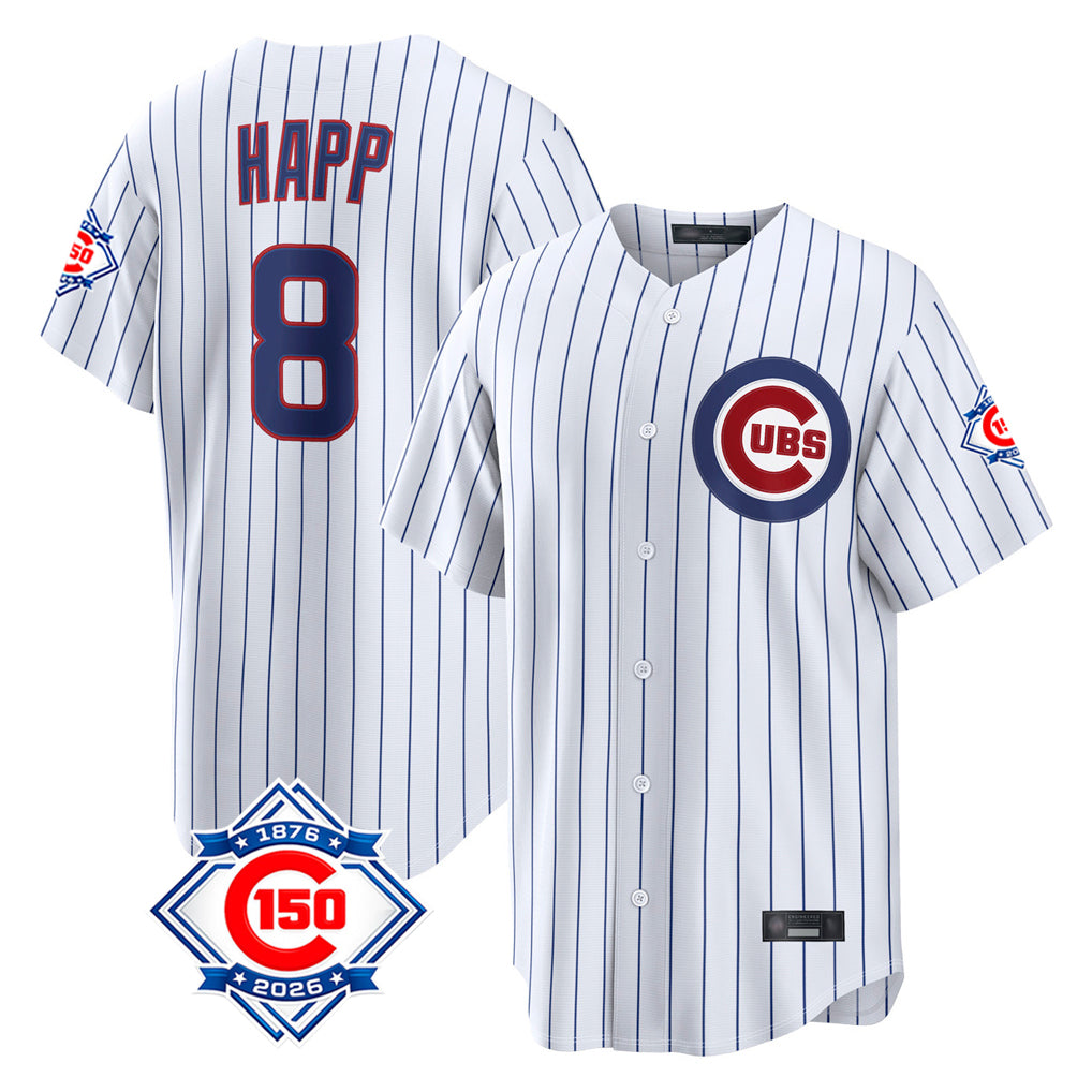 Ldoa C.Cubs #8 Ian Happ Player White 150th Anniversary Limited Home Game Stitched Jerseys