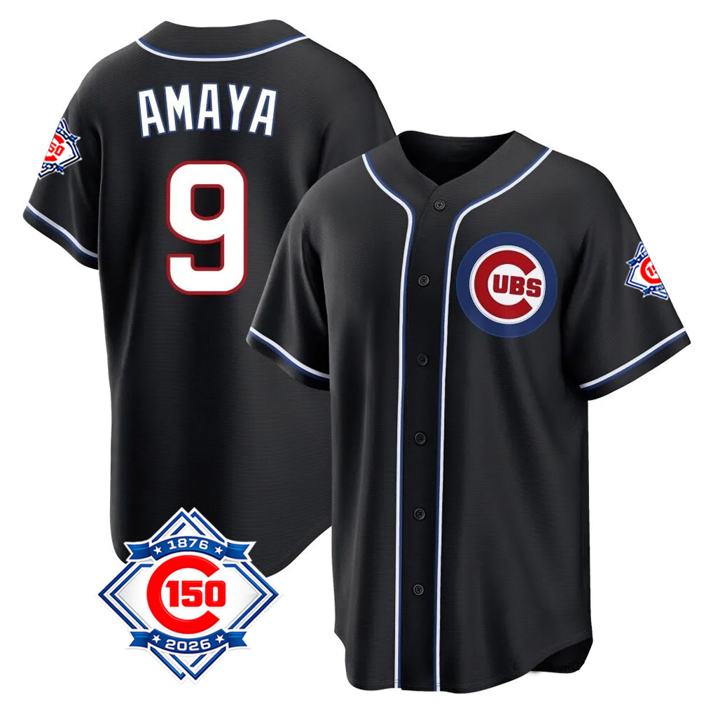 Ldoa C.Cubs #9 Miguel Amaya Player Black Fashion Out 150th Anniversary Game Stitched Jerseys