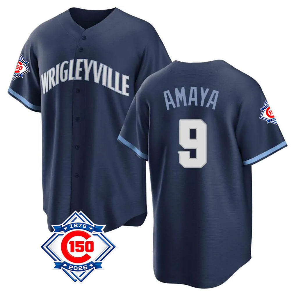 Ldoa C.Cubs #9 Miguel Amaya Player Navy 150th Anniversary City Connect Home Game Stitched Jerseys
