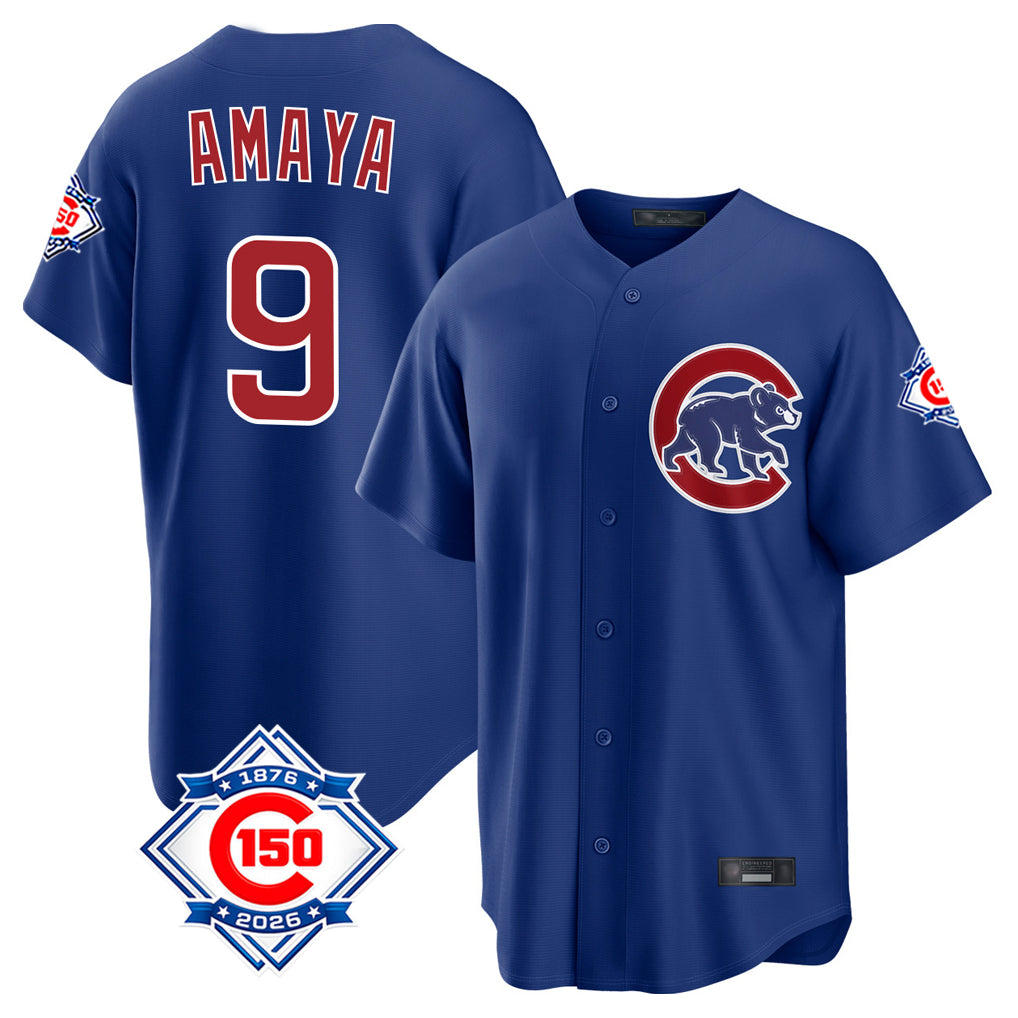 Ldoa C.Cubs #9 Miguel Amaya Player Royal 150th Anniversary Home Game Stitched Jerseys