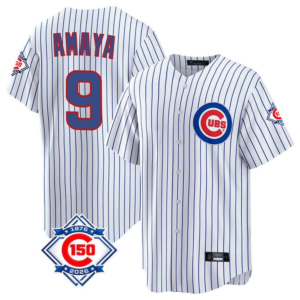 Ldoa C.Cubs #9 Miguel Amaya Player White 150th Anniversary Home Game Stitched Jerseys