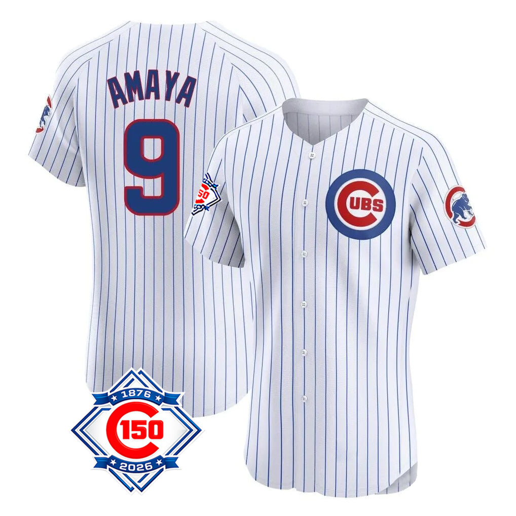 Ldoa C.Cubs #9 Miguel Amaya Player White 150th Anniversary Limited Elite Home Game Stitched Jerseys