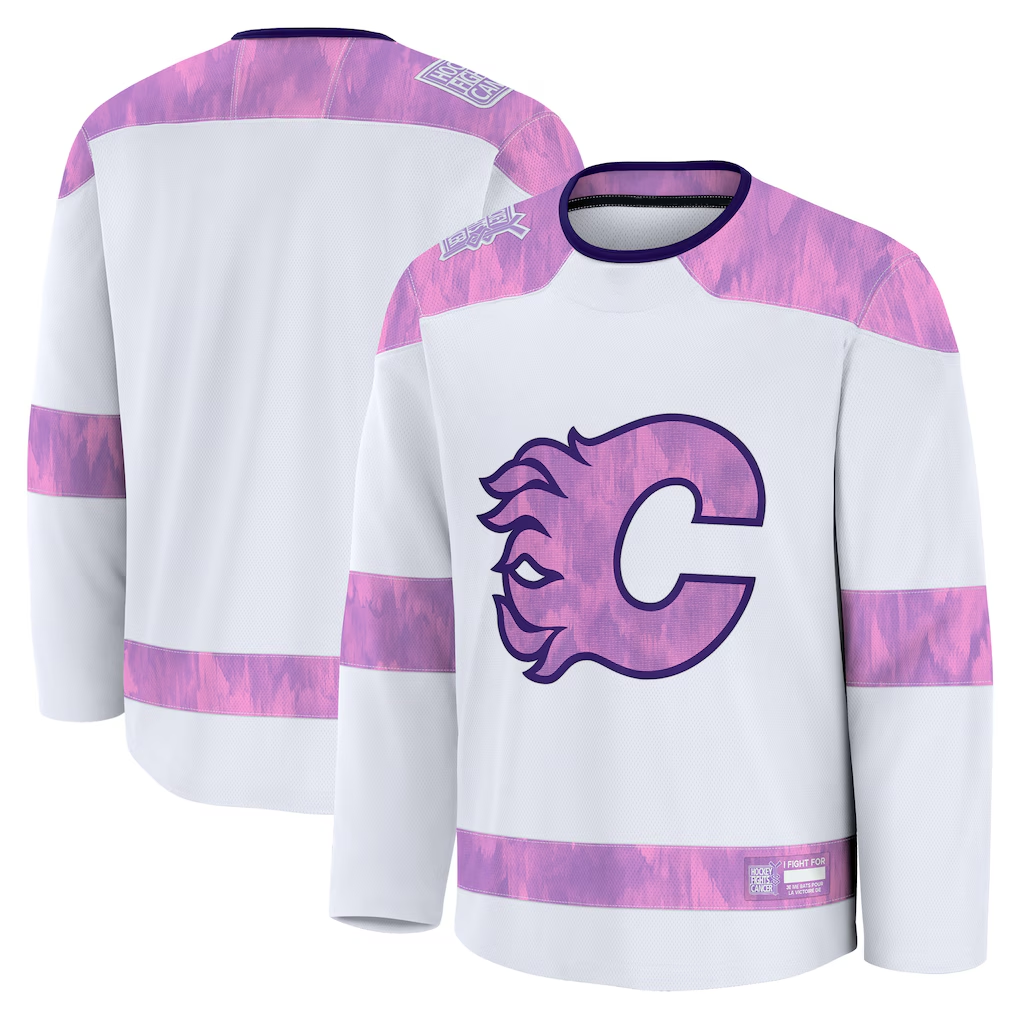 Tuec C.Flames White 2024 Hockey Fights Cancer Practice Jerseys
