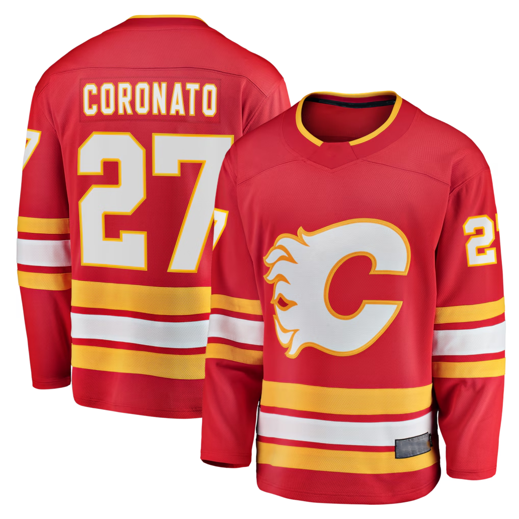 Tuec C.Flames #27 Matt Coronato Red Home Breakaway Jerseys