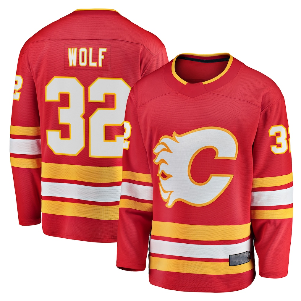 Tuec C.Flames #32 Dustin Wolf Red Home Breakaway Jerseys