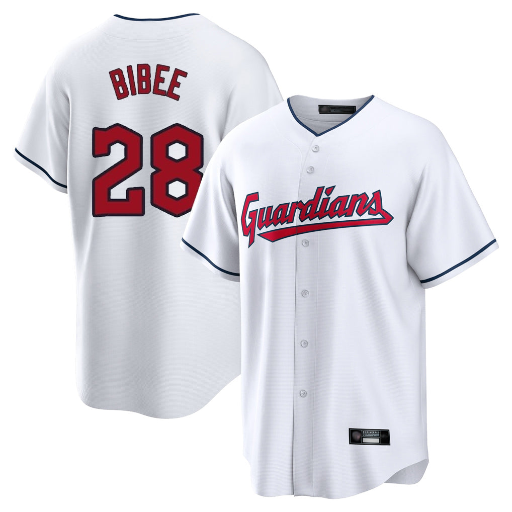 Ldoa C.Guardians #28 Tanner Bibee Player White Home Game Stitched Jerseys