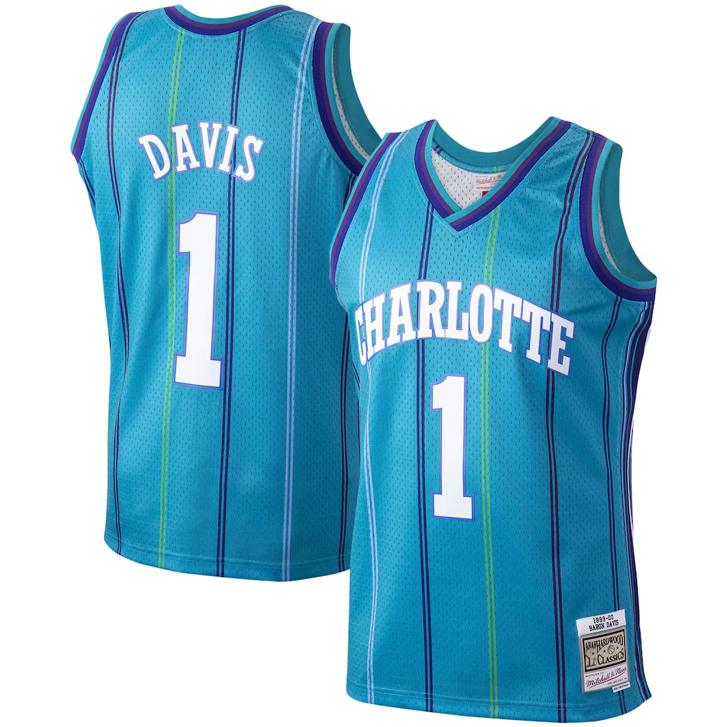 Ldoa C.Hornets #1 Baron Davis Mitchell & Ness Teal 199900 Hardwood Classics Swingman Jerseys