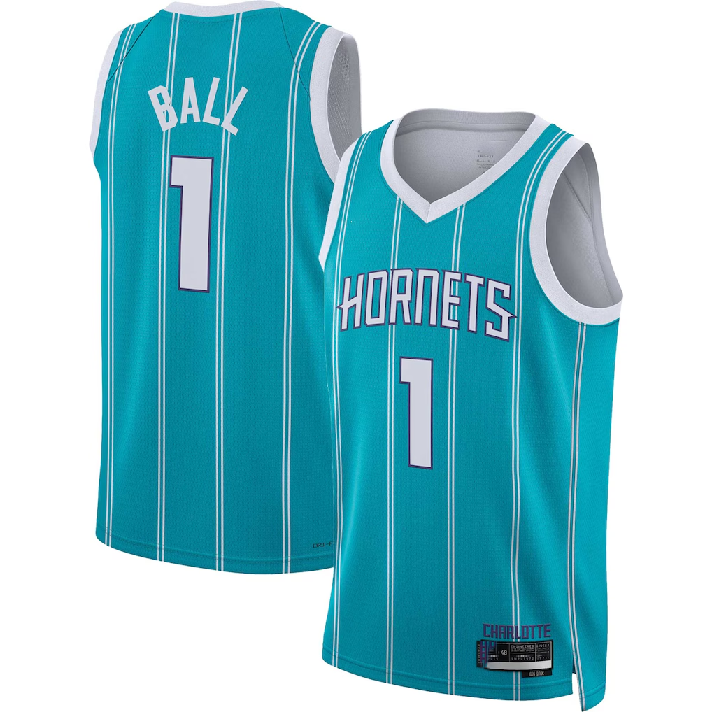 Ldoa C.Hornets #1 LaMelo Ball  Teal Swingman Jerseys - Icon Edition