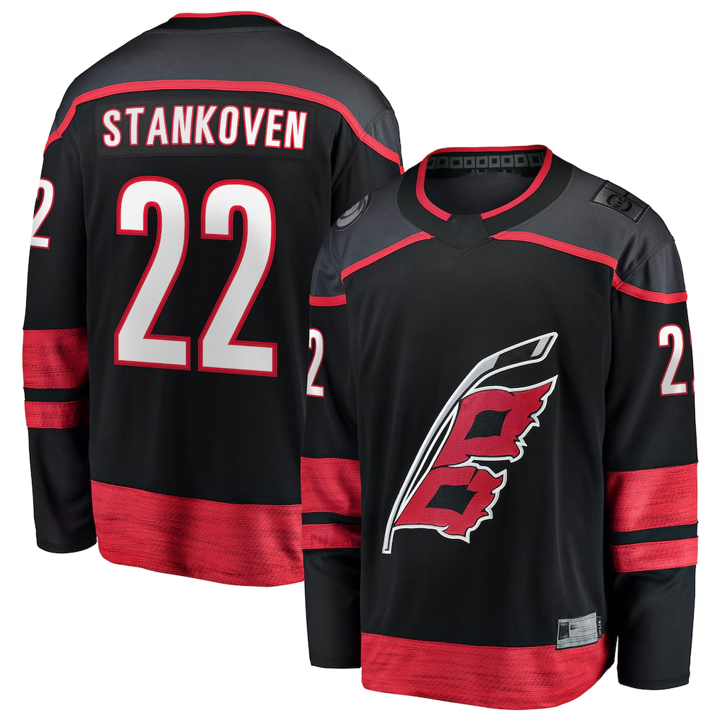 Tuec C.Hurricanes #22 Logan Stankoven Black Home Breakaway Stitched Jerseys