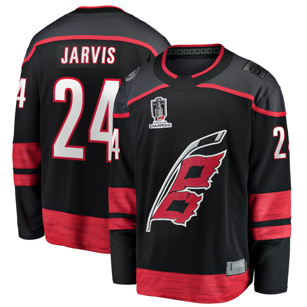 Tuec C.Hurricanes #24 Seth Jarvis Black 2026 Stanley Cup Champions Home Breakaway Stitched Jerseys