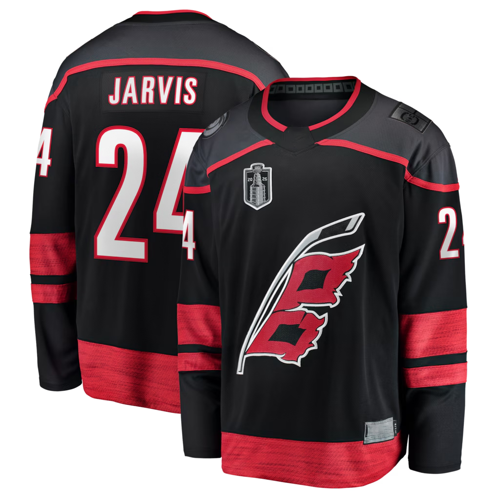Tuec C.Hurricanes #24 Seth Jarvis Black 2026 Stanley Cup Final Home Breakaway Stitched Jerseys