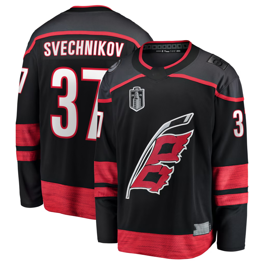 Tuec C.Hurricanes #37 Andrei Svechnikov Black 2026 Stanley Cup Final Home Breakaway Stitched Jerseys