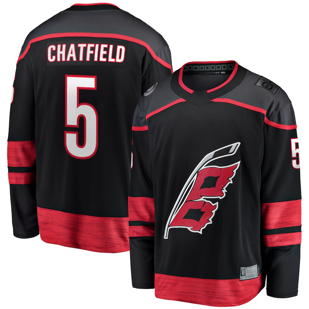 Tuec C.Hurricanes #5 Jalen Chatfield Black Home Premier Breakaway Player Stitched Jerseys