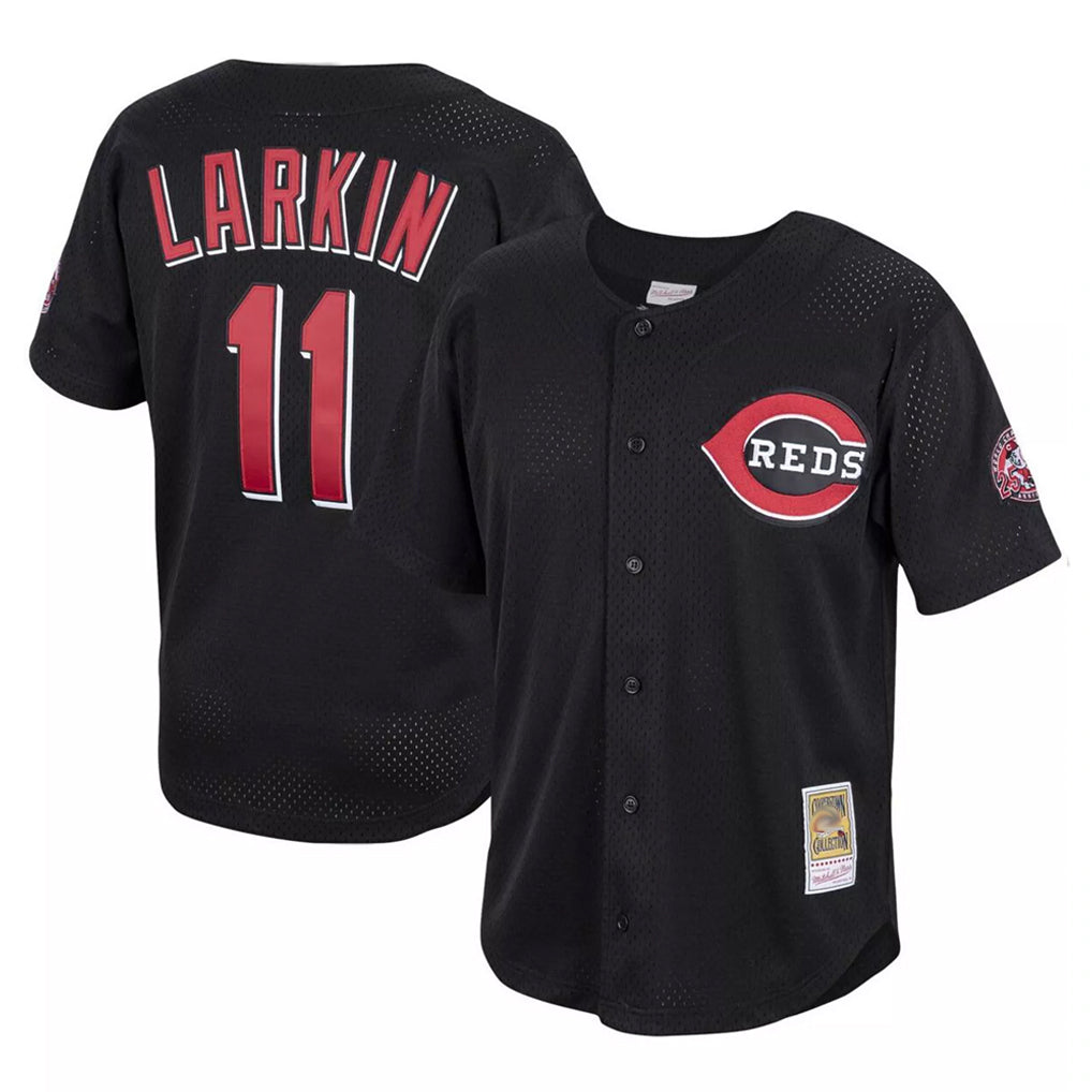 Ldoa C.Reds #11 Barry Larkin Player Mitchell & Ness Black Throwback Cooperstown Mesh Game Stitched Jerseys