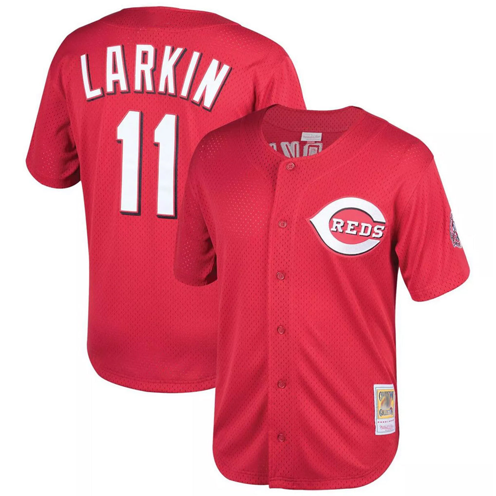 Ldoa C.Reds #11 Barry Larkin Player Mitchell & Ness Red Throwback Cooperstown Mesh Game Stitched Jerseys