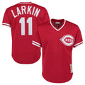 Ldoa C.Reds #11 Barry Larkin Player Mitchell & Ness Red Throwback Cooperstown Mesh T-shirt Game Stitched Jerseys
