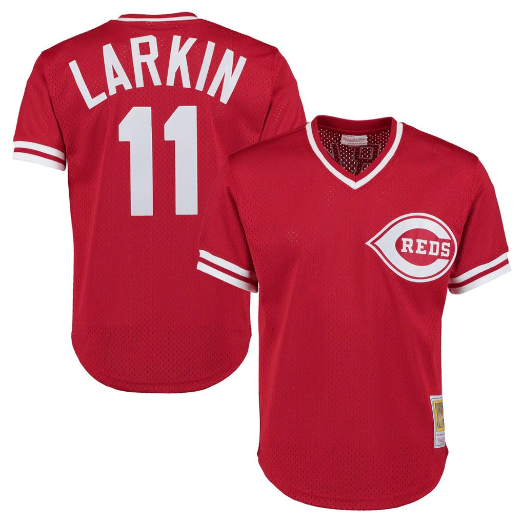 Ldoa C.Reds #11 Barry Larkin Player Mitchell & Ness Red Throwback Cooperstown Mesh T-shirt Game Stitched Jerseys