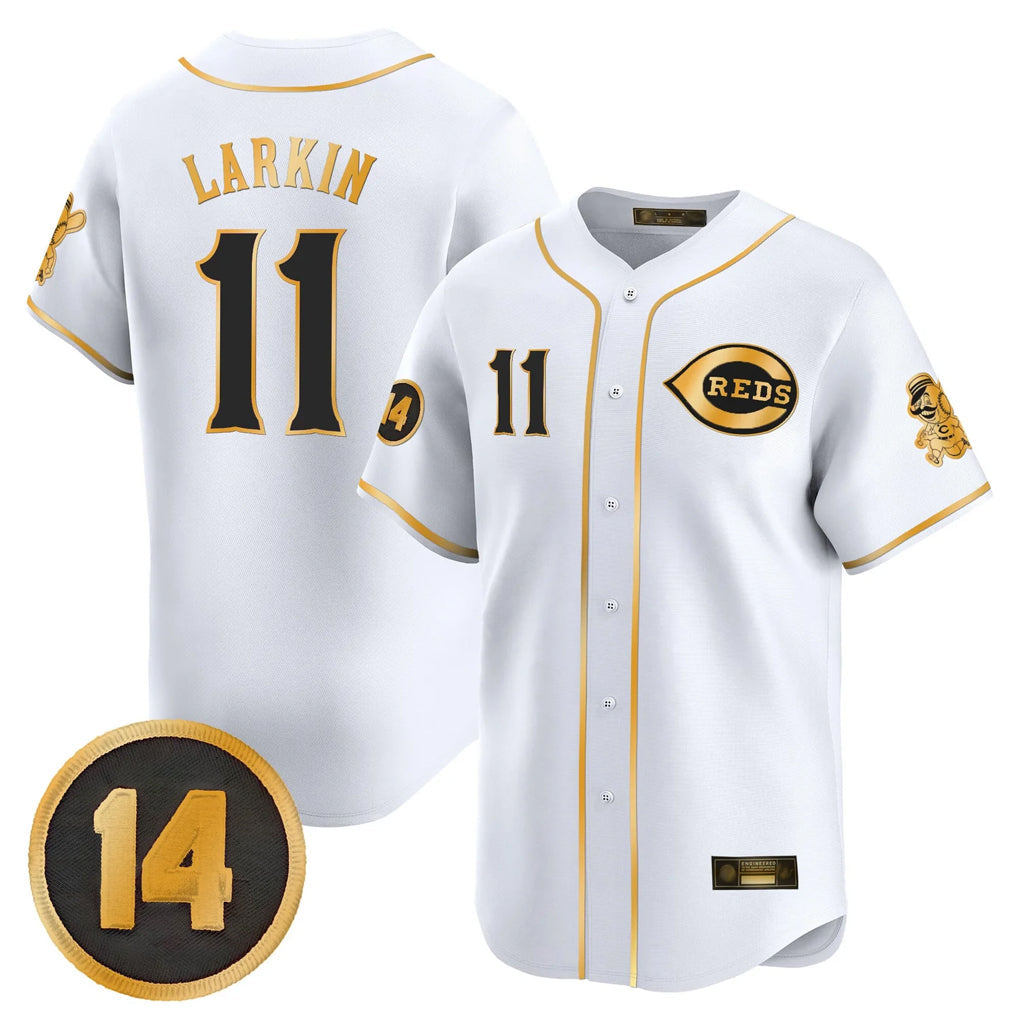 Ldoa C.Reds #11 Barry Larkin Player White-Gold Vapor Premier Limited Home Stitched Jerseys