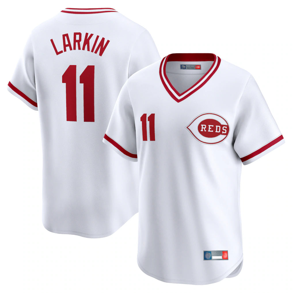 Ldoa C.Reds #11 Barry Larkin Player White Cooperstown Collection Limited T-shirt Home Stitched Jerseys