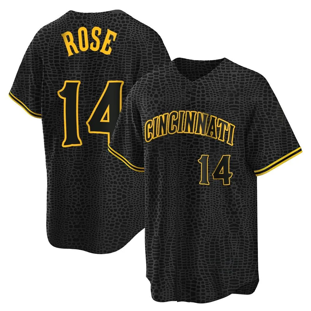 Ldoa C.Reds #14 Pete Rose Player Black Snake Skin City Home Stitched Jerseys
