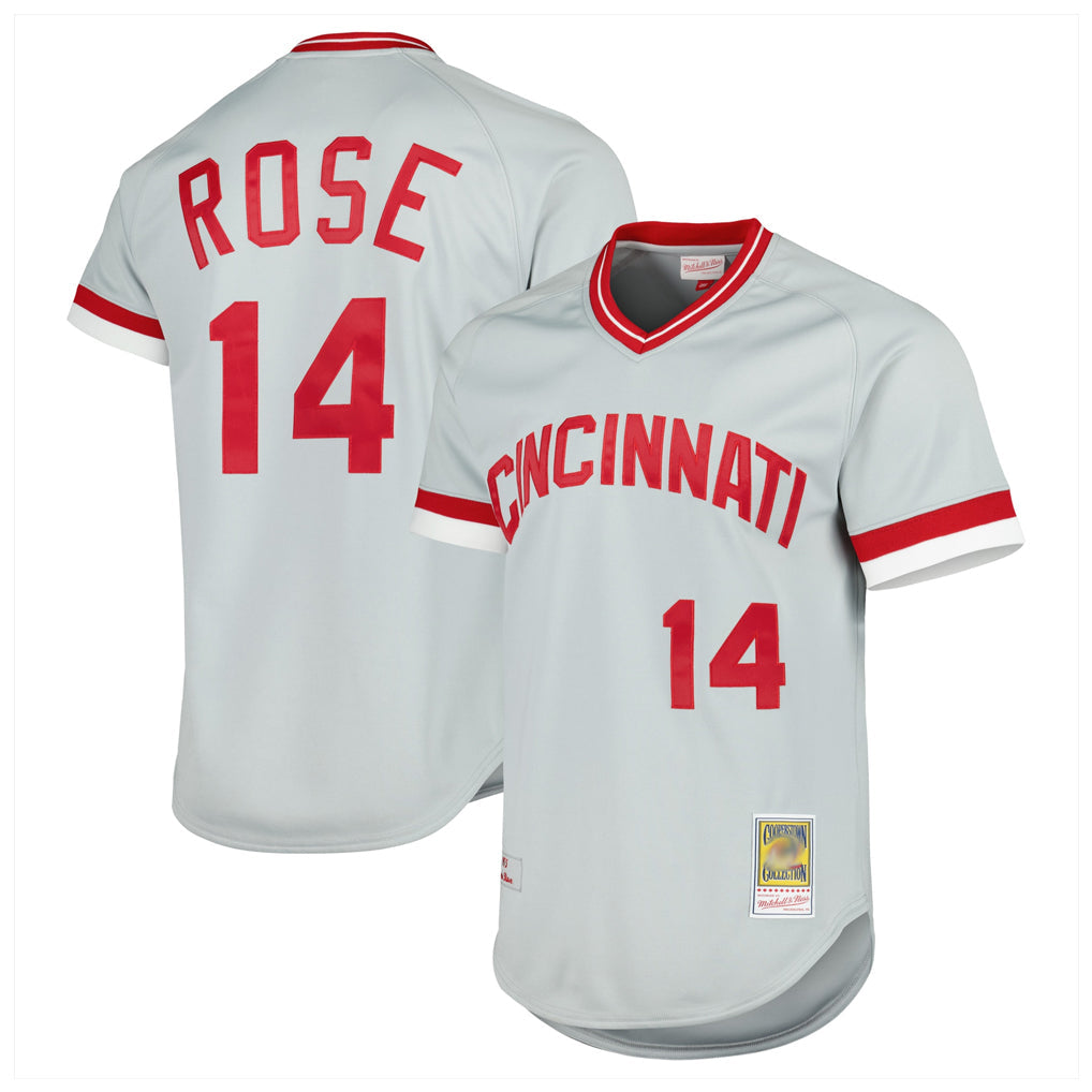 Ldoa C.Reds #14 Pete Rose Player Mitchell & Ness Gray Throwback Cooperstown Mesh T-shirt Game Stitched Jerseys