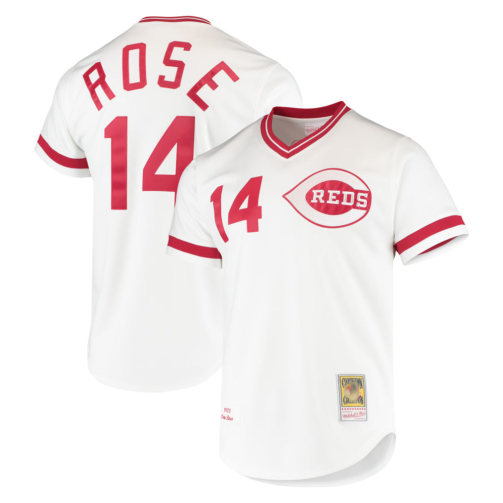 Ldoa C.Reds #14 Pete Rose Player Mitchell & Ness White Throwback Cooperstown Mesh T-shirt Game Stitched Jerseys