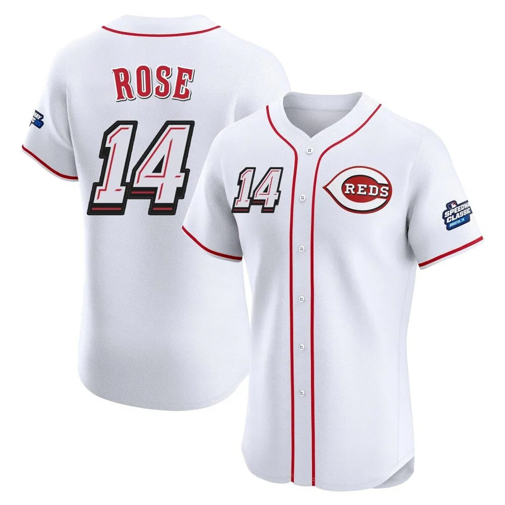 Ldoa C.Reds #14 Pete Rose Player White Speedway Classic Limited Elite Home Stitched Jerseys