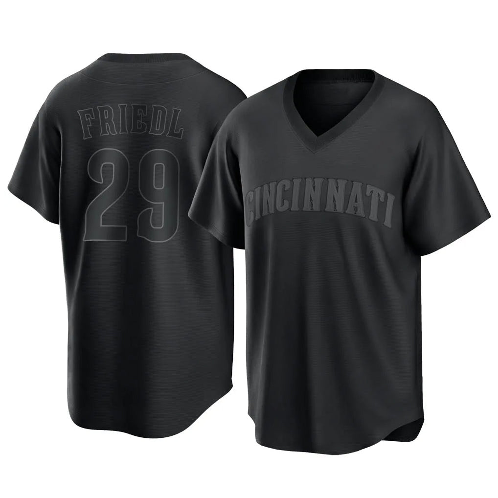 Ldoa C.Reds #29 TJ Friedl Player Black T-shirt Game Home Stitched Jerseys