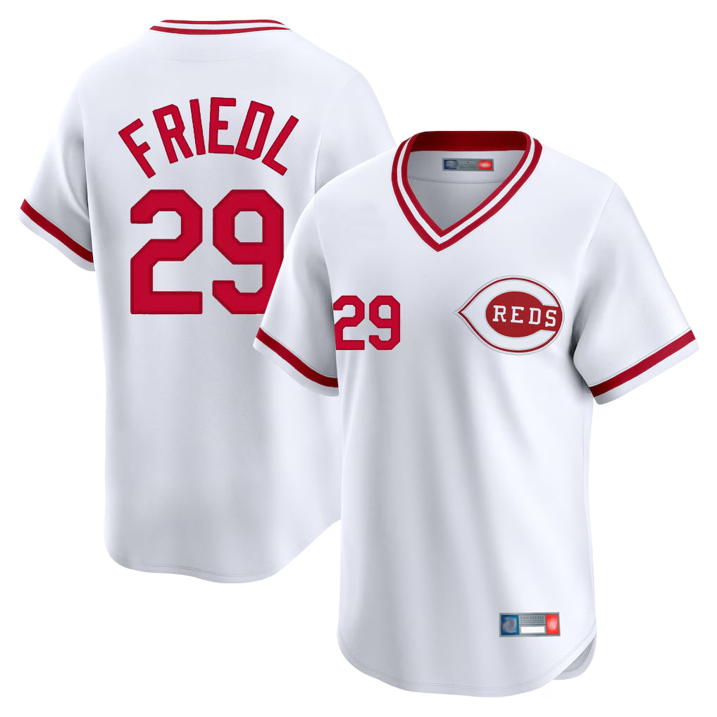 Ldoa C.Reds #29 TJ Friedl Player White Cooperstown Collection Limited T-shirt Home Stitched Jerseys