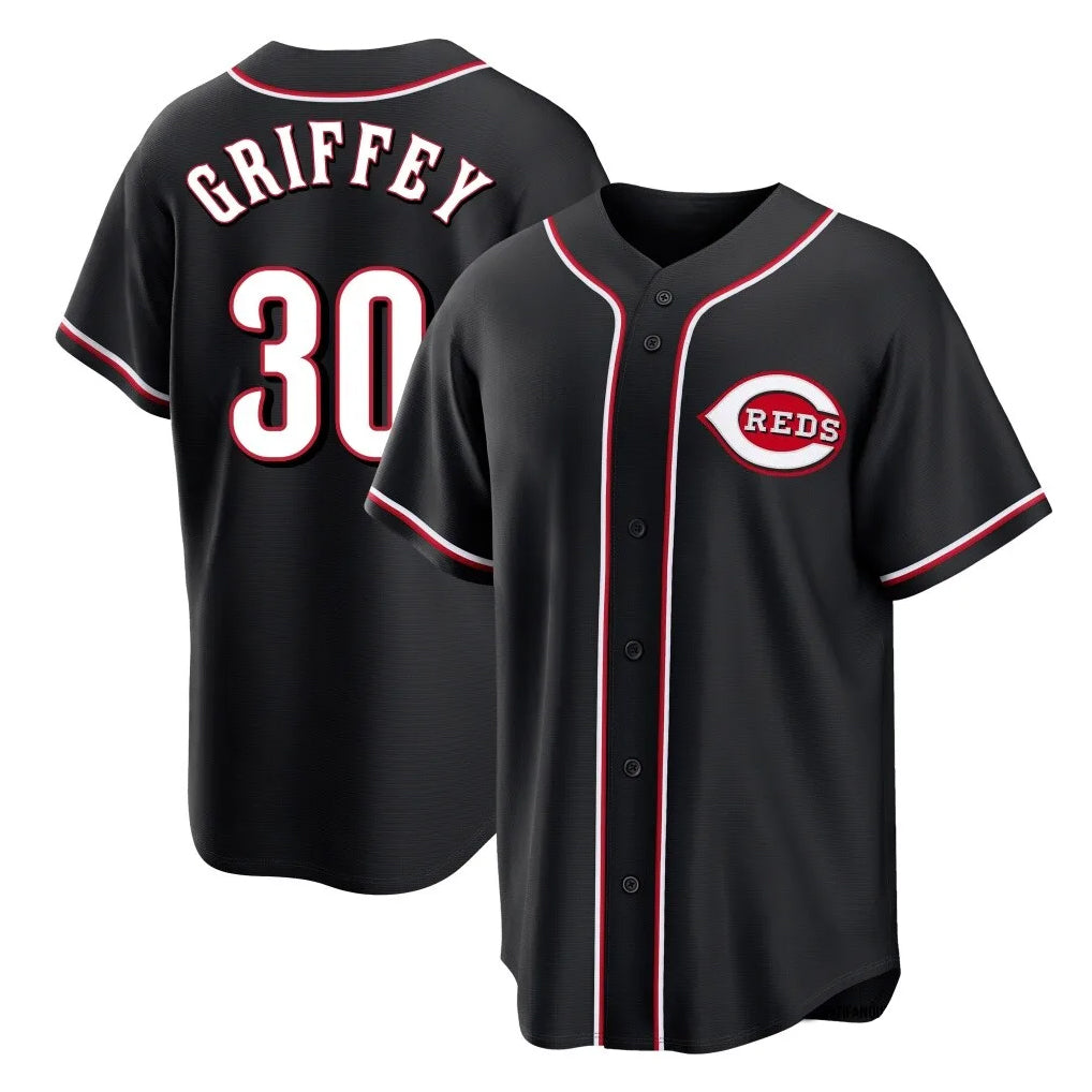 Ldoa C.Reds #30 Ken Griffey Player Black Fashion Out Home Game Stitched Jerseys