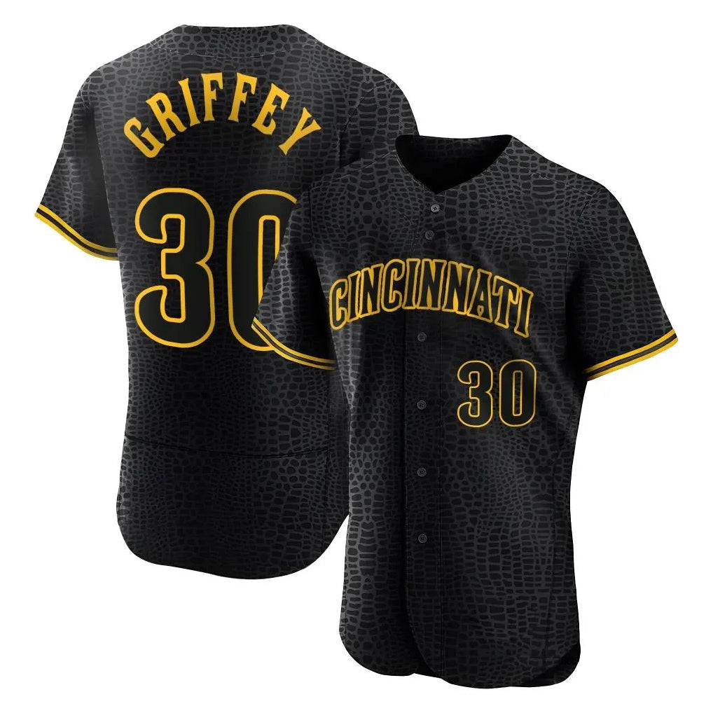 Ldoa C.Reds #30 Ken Griffey Player Black Snake Skin City Limited Elite Home Stitched Jerseys