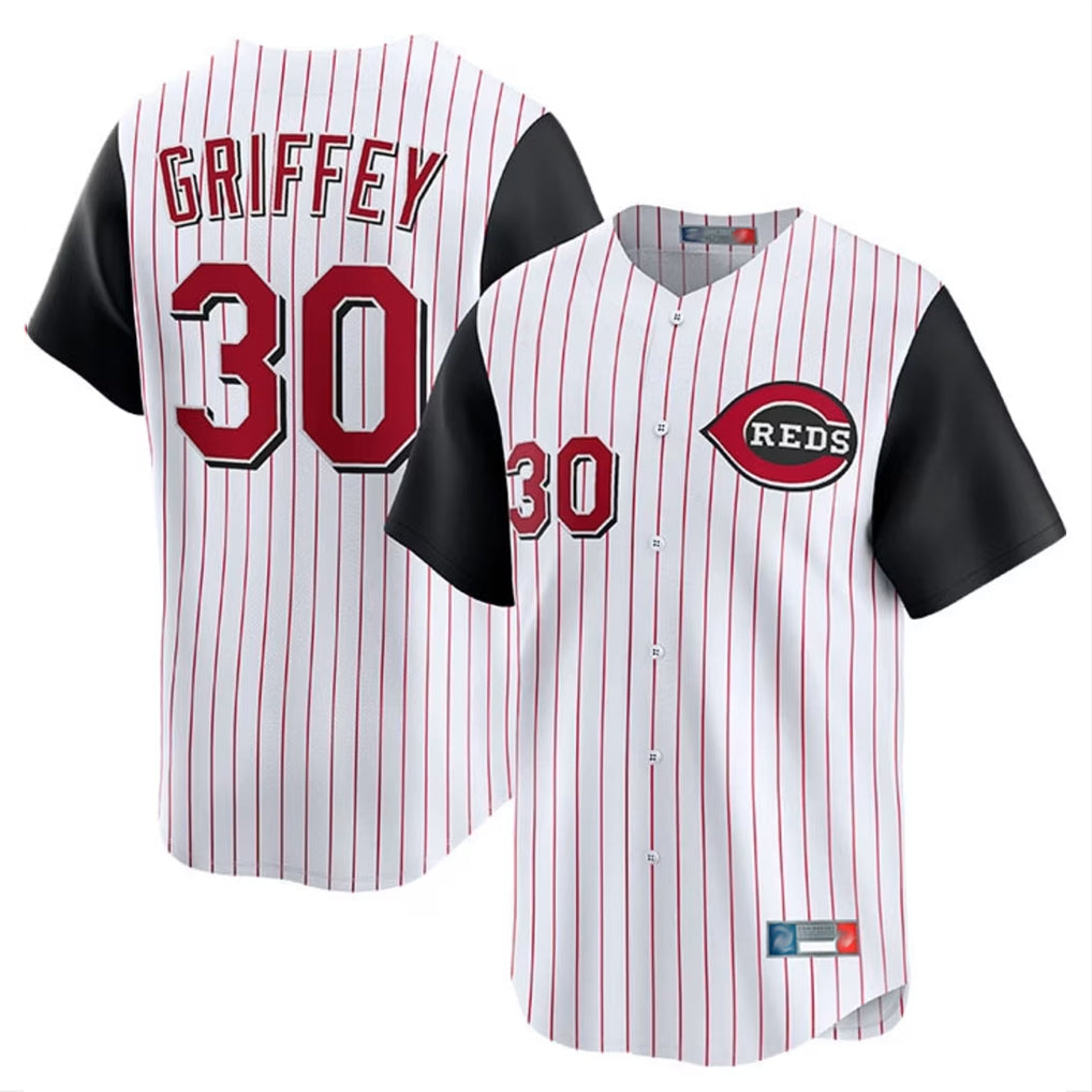 Ldoa C.Reds #30 Ken Griffey Player White Black Stripe Field of Dreams Game Home Stitched Jerseys