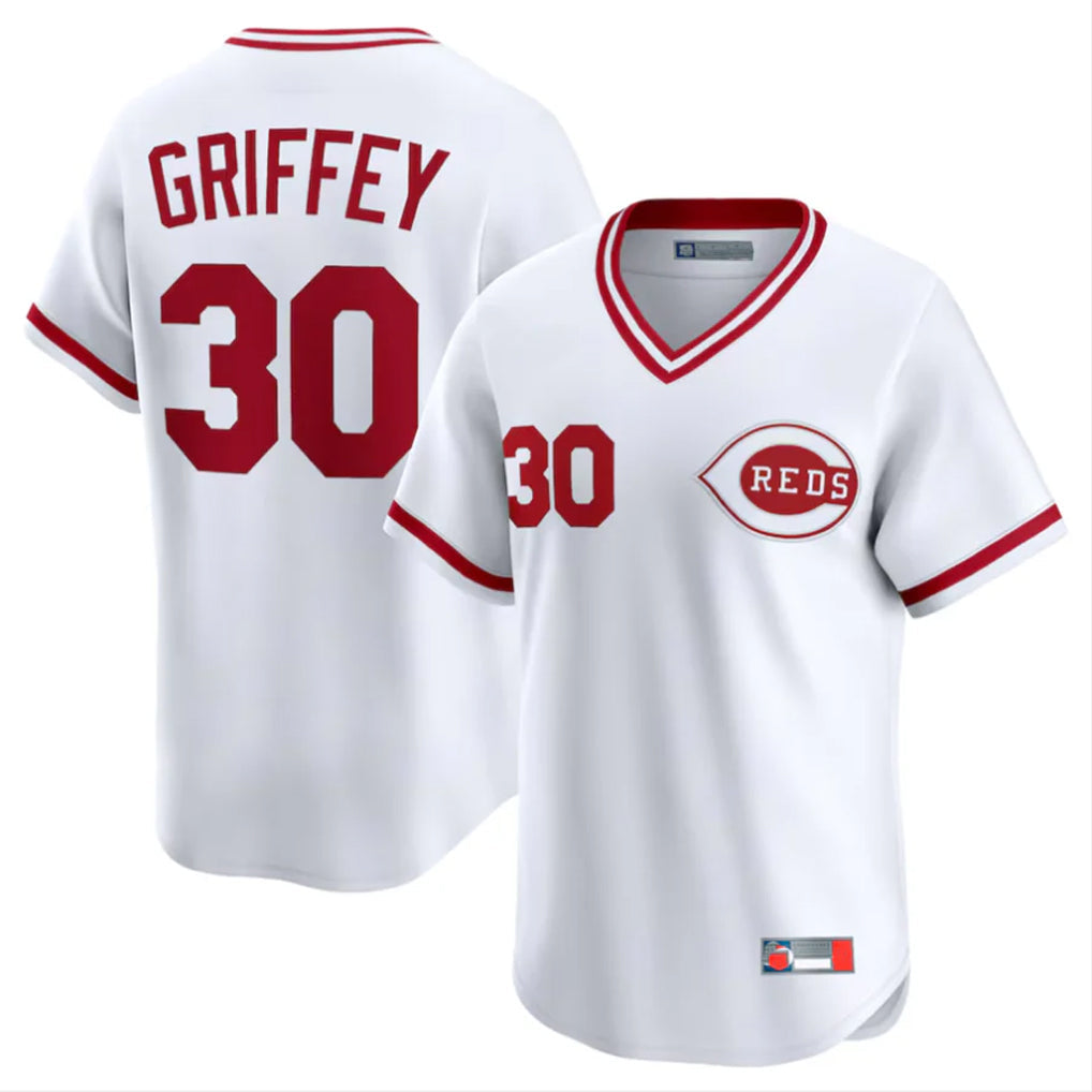 Ldoa C.Reds #30 Ken Griffey Player White Cooperstown Collection Limited T-shirt Home Stitched Jerseys