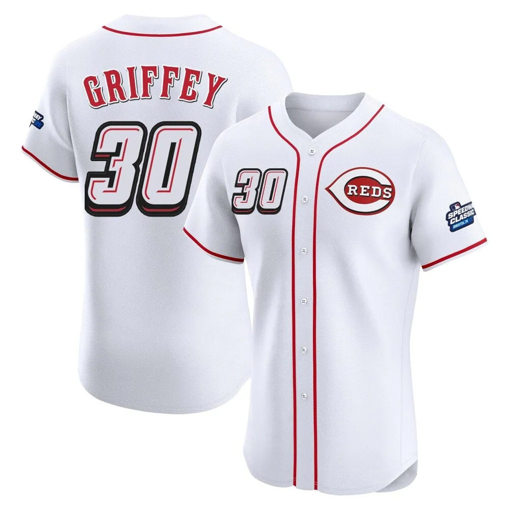 Ldoa C.Reds #30 Ken Griffey Player White Speedway Classic Limited Elite Home Stitched Jerseys