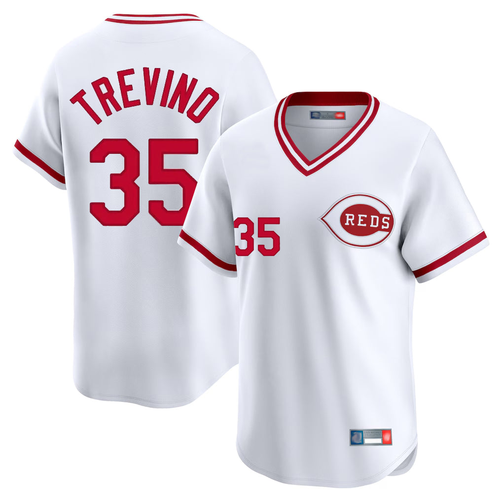 Ldoa C.Reds #35 Jose Trevino Player White Cooperstown Collection Limited T-shirt Home Stitched Jerseys