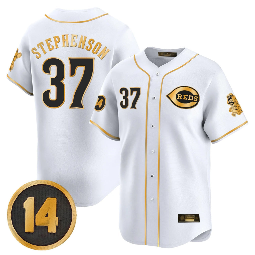 Ldoa C.Reds #37 Tyler Stephenson Player White-Gold Vapor Premier Limited Home Stitched Jerseys