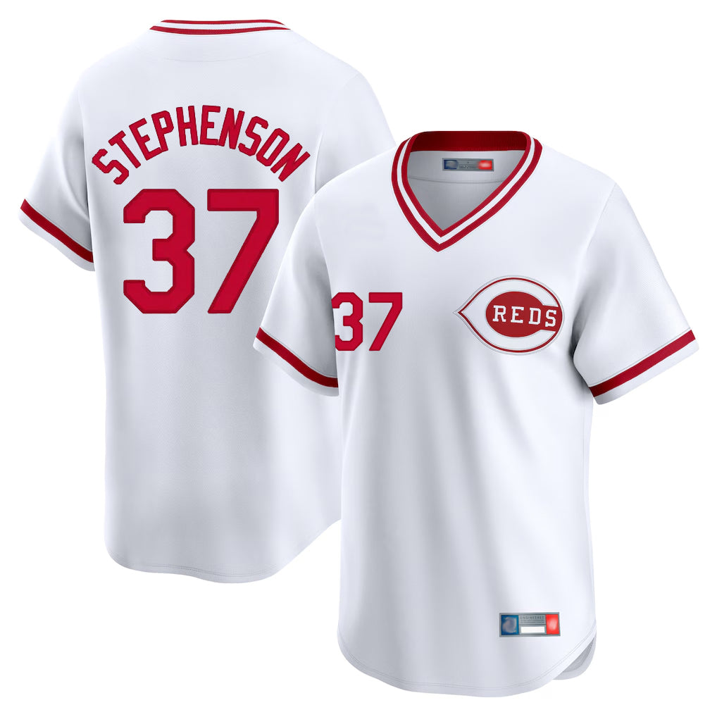 Ldoa C.Reds #37 Tyler Stephenson Player White Cooperstown Collection Limited T-shirt Home Stitched Jerseys