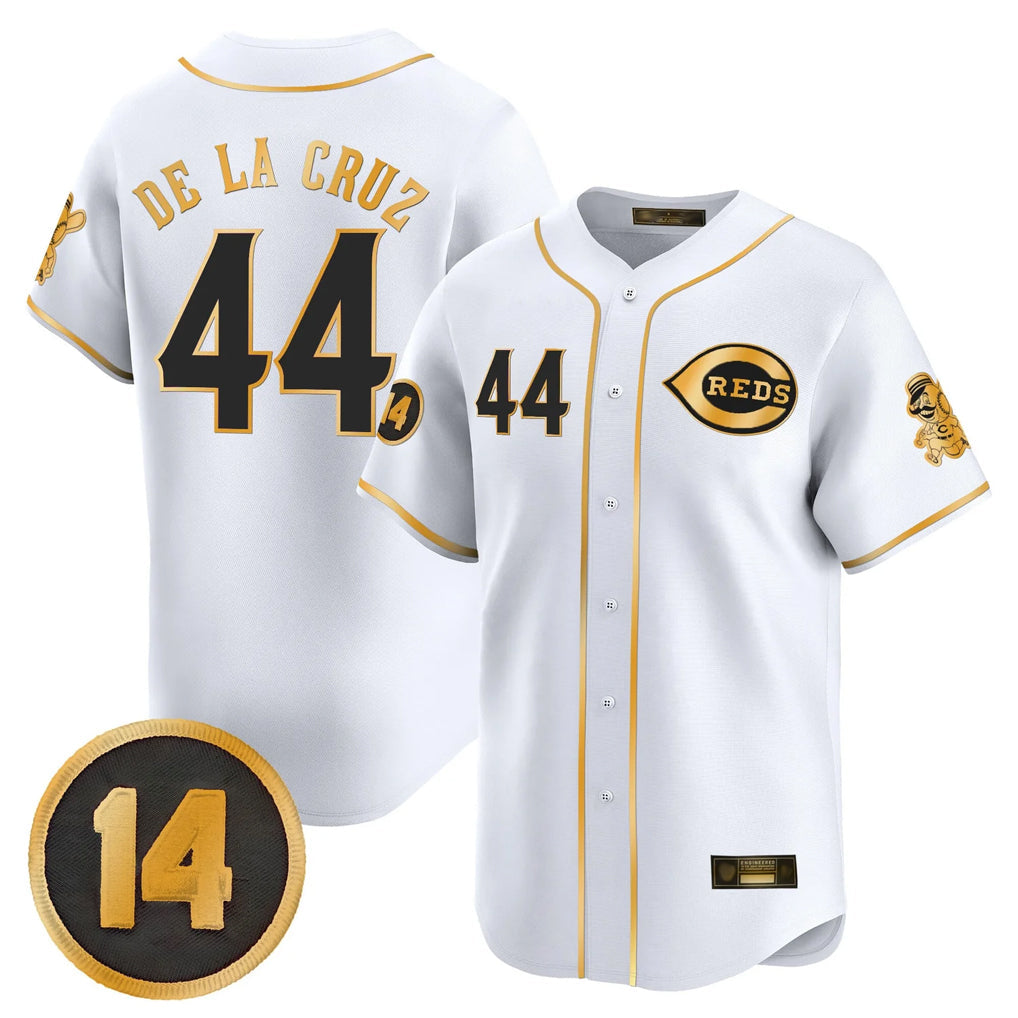 Ldoa C.Reds #44 Elly De La Cruz Player White-Gold Vapor Premier Limited Home Stitched Jerseys