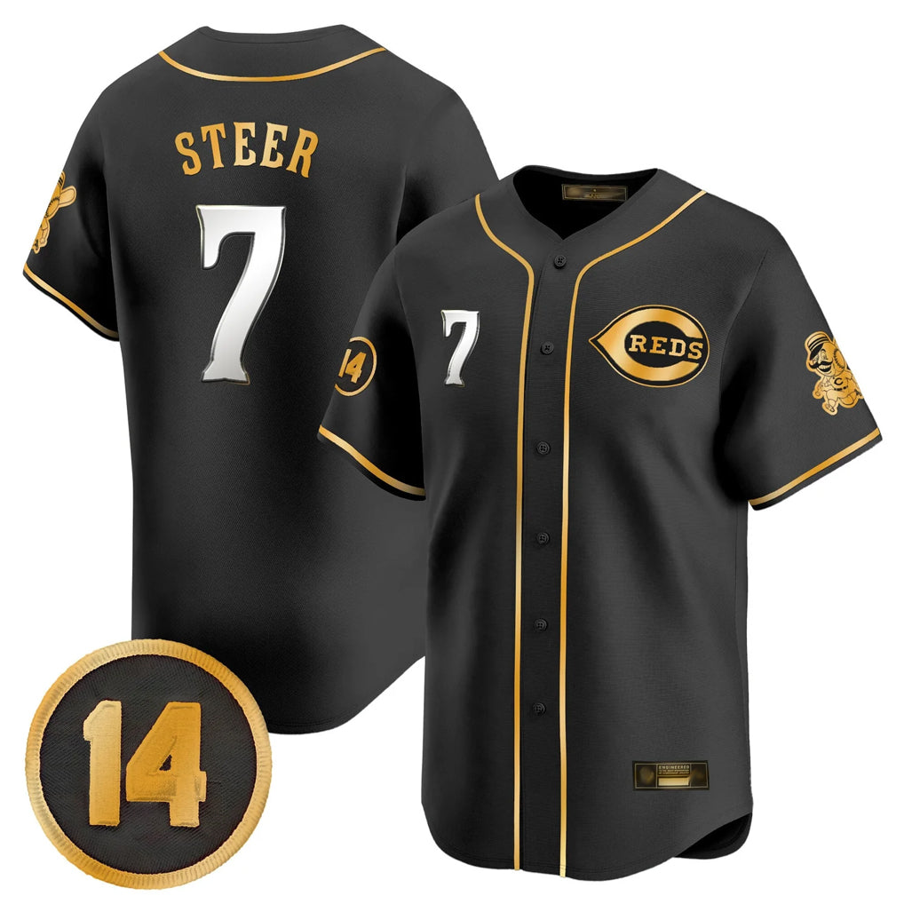 Ldoa C.Reds #7 Spencer Steer Player Black-Gold Vapor Premier Limited Home Stitched Jerseys