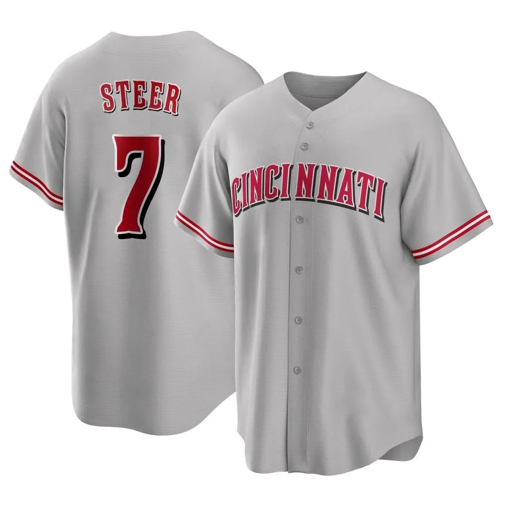 Ldoa C.Reds #7 Spencer Steer Player Gray Home Game Stitched Jerseys