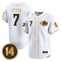 Ldoa C.Reds #7 Spencer Steer Player White-Gold Vapor Premier Limited Home Stitched Jerseys