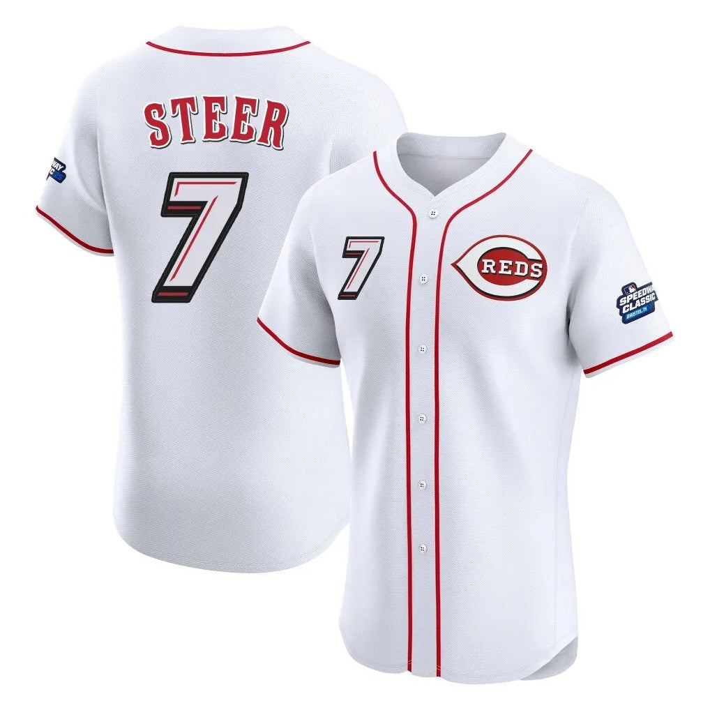 Ldoa C.Reds #7 Spencer Steer Player White Speedway Classic Limited Elite Home Stitched Jerseys