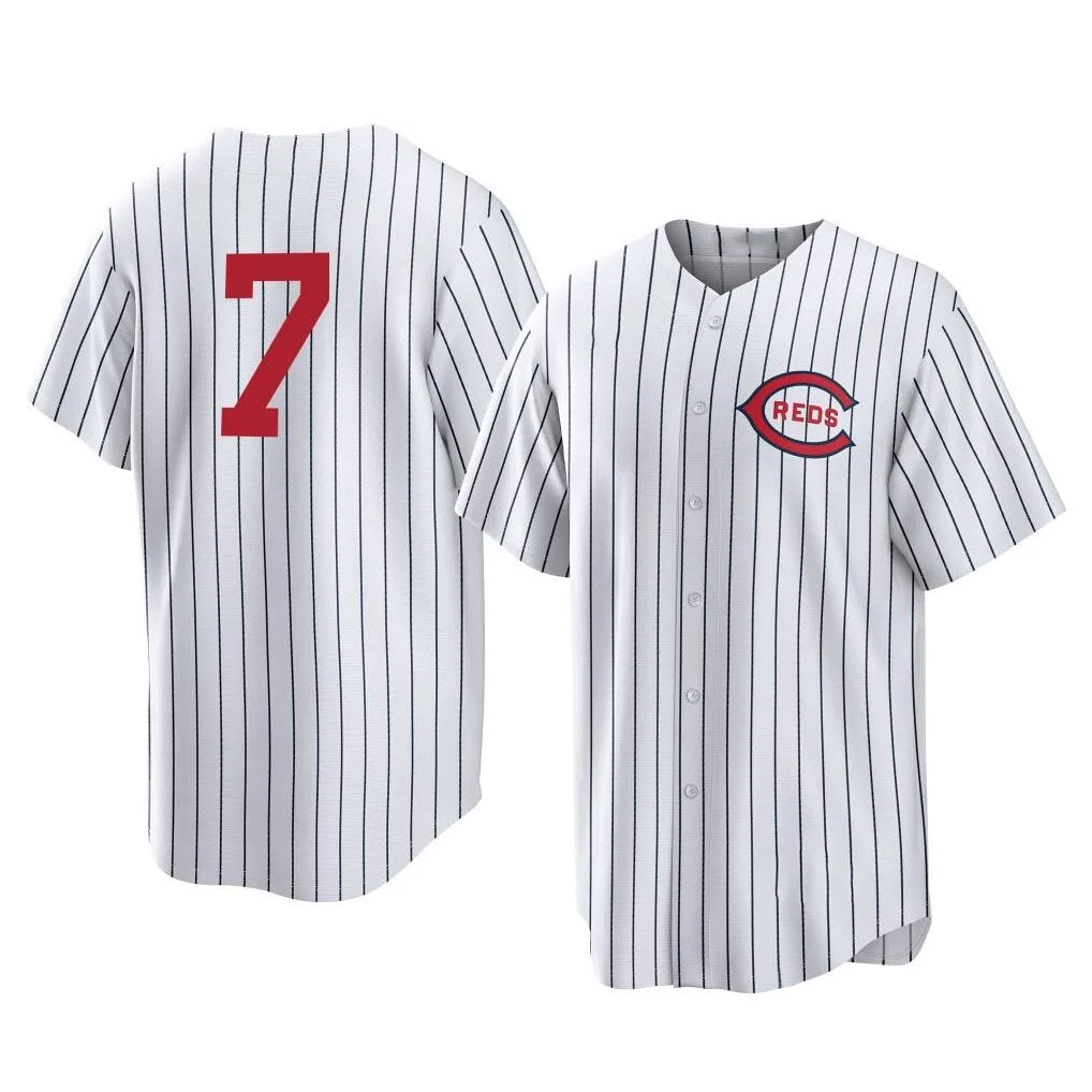 Ldoa C.Reds #7 Spencer Steer Player White Stripe Field of Dreams Game Home Stitched Jerseys