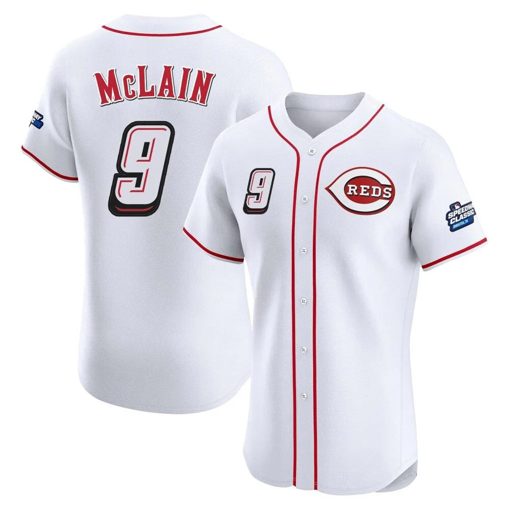 Ldoa C.Reds #9 Matt McLain Player White Speedway Classic Limited Elite Home Stitched Jerseys