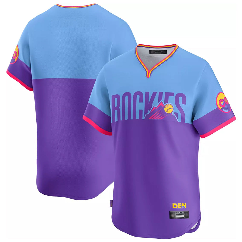Ldoa C.Rockies Purple-Light Blue City Connect Limited Home T-shirt Blank Player Stitched Jerseys