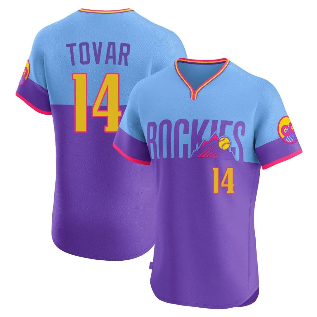 Ldoa C.Rockies #14 Ezequiel Tovar Player Purple-Light Blue City Connect Limited Elite Home T-shirt Stitched Jerseys