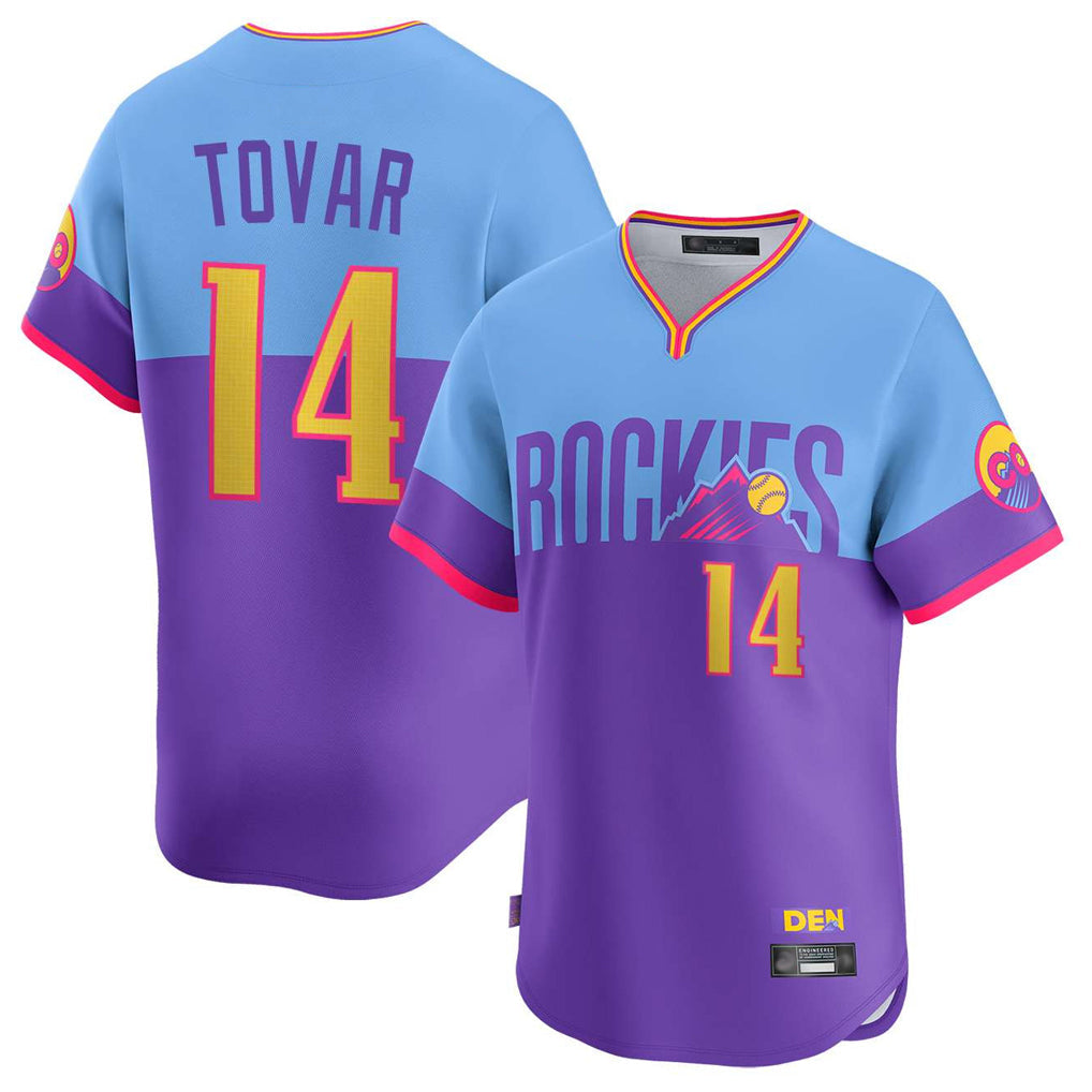 Ldoa C.Rockies #14 Ezequiel Tovar Player Purple-Light Blue City Connect Limited Home T-shirt Stitched Jerseys