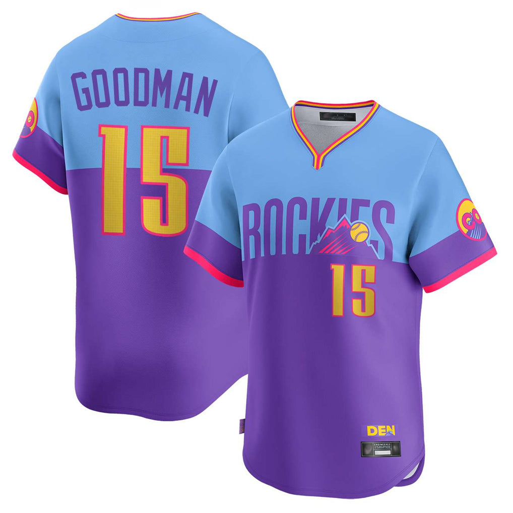 Ldoa C.Rockies #15 Hunter Goodman Player Purple-Light Blue City Connect Limited Home T-shirt Stitched Jerseys