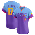 Ldoa C.Rockies #17 Todd Helton Player Purple-Light Blue City Connect Limited Elite Home T-shirt Stitched Jerseys