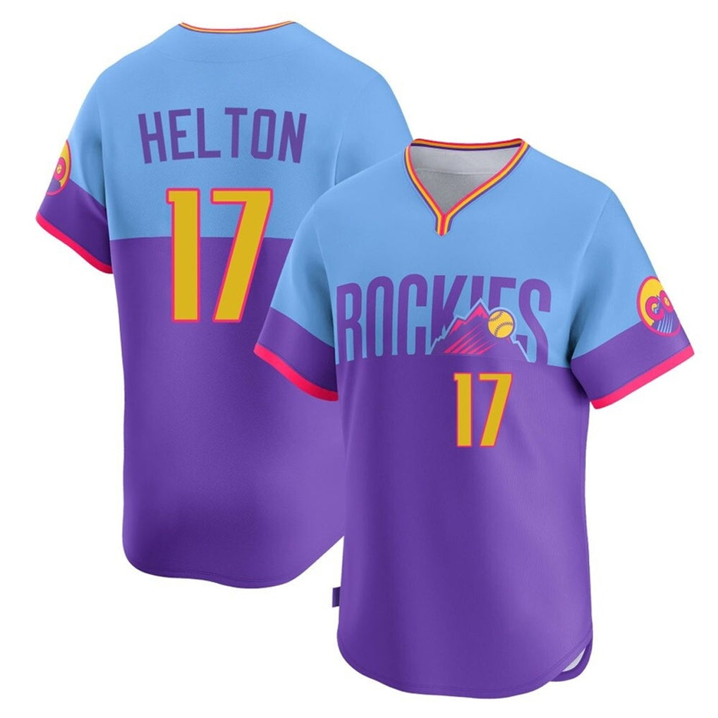 Ldoa C.Rockies #17 Todd Helton Player Purple-Light Blue City Connect Limited Home T-shirt Stitched Jerseys
